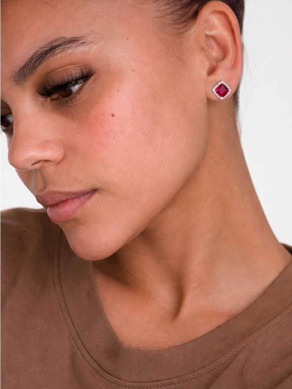 Sterling Silver Ruby Red Stud Earrings 2.72 CTTW 6MM Halo